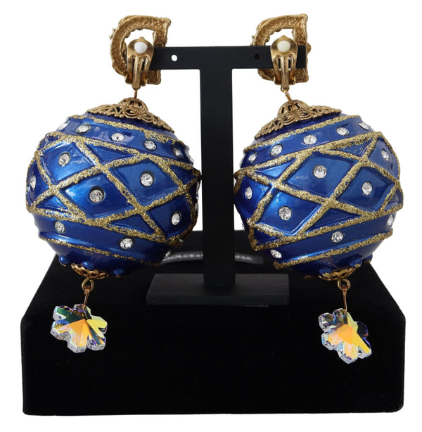 Dolce &amp; Gabbana kultainen messinki sininen Dangle Ball Crystal Clip Korvakoruissa