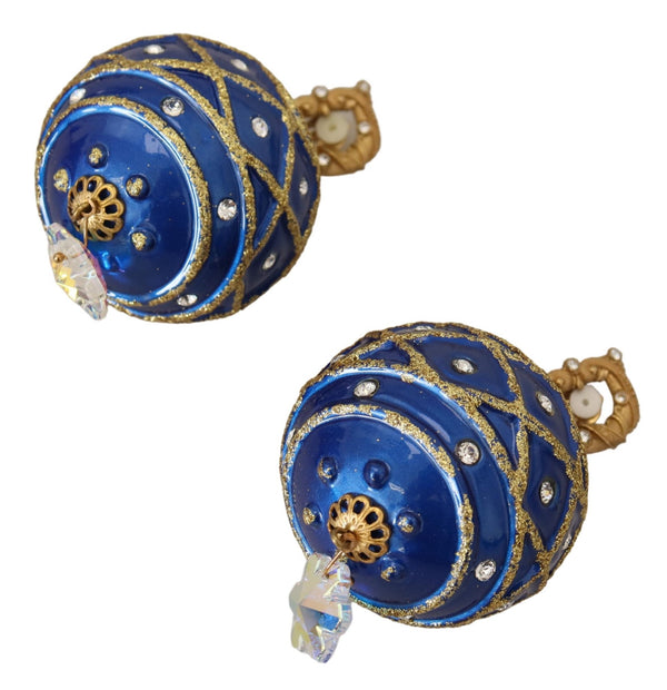 Dolce &amp; Gabbana kultainen messinki sininen Dangle Ball Crystal Clip Korvakoruissa