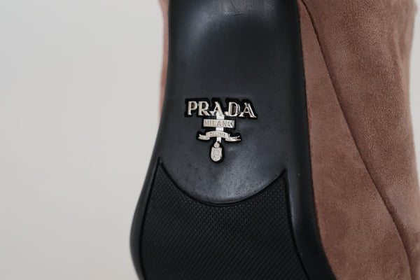 Prada Dark Rose Suede Camoscio Sandals Block Heels -kengät