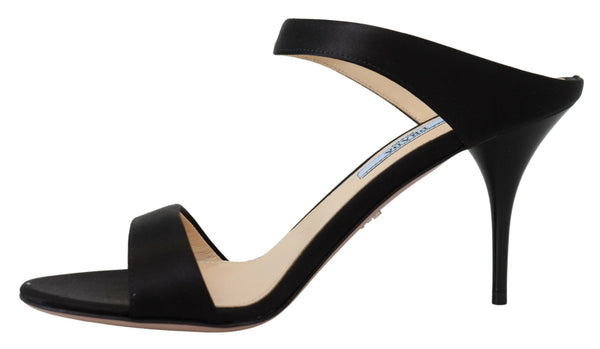 Prada Black Leather Sandals Stiletto Heels Open Toe -kengät