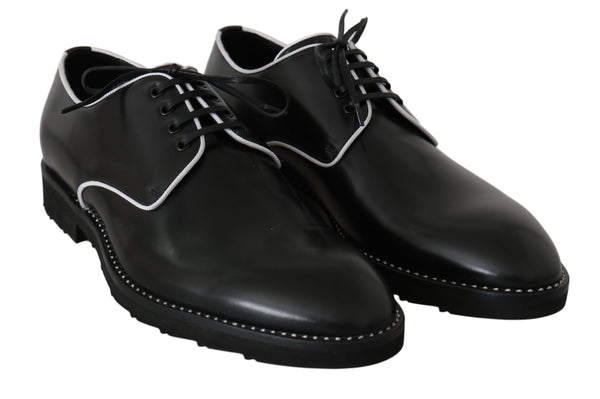 Dolce &amp; Gabbana Black Leather White Line -mekko Derby-kengät