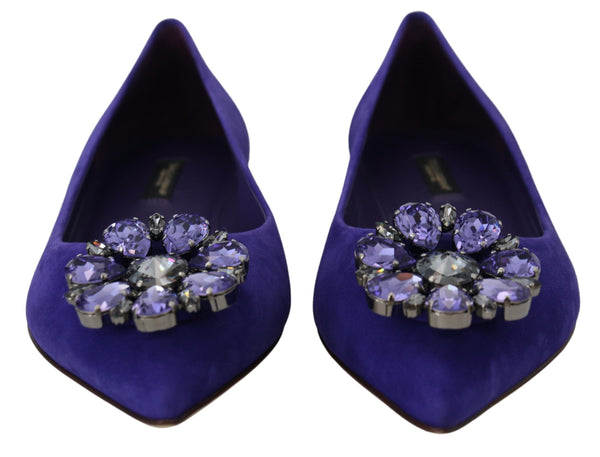 Dolce &amp; Gabbana Purple Suede Crystals Loafers Flats Kengät