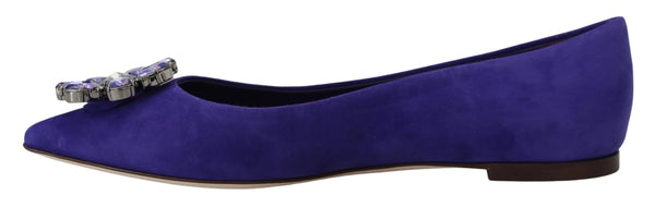 Dolce &amp; Gabbana Purple Suede Crystals Loafers Flats Kengät