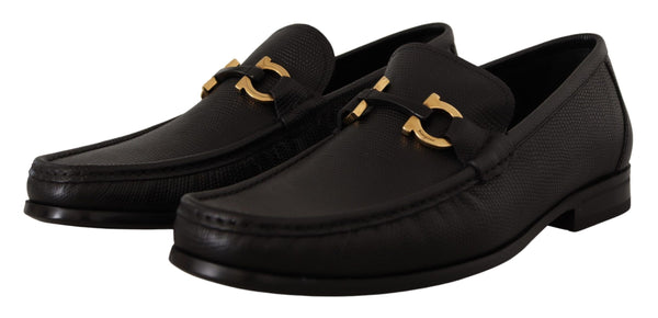Salvatore Ferragamo Black Calf Leather Moccasins Loafers Kengät