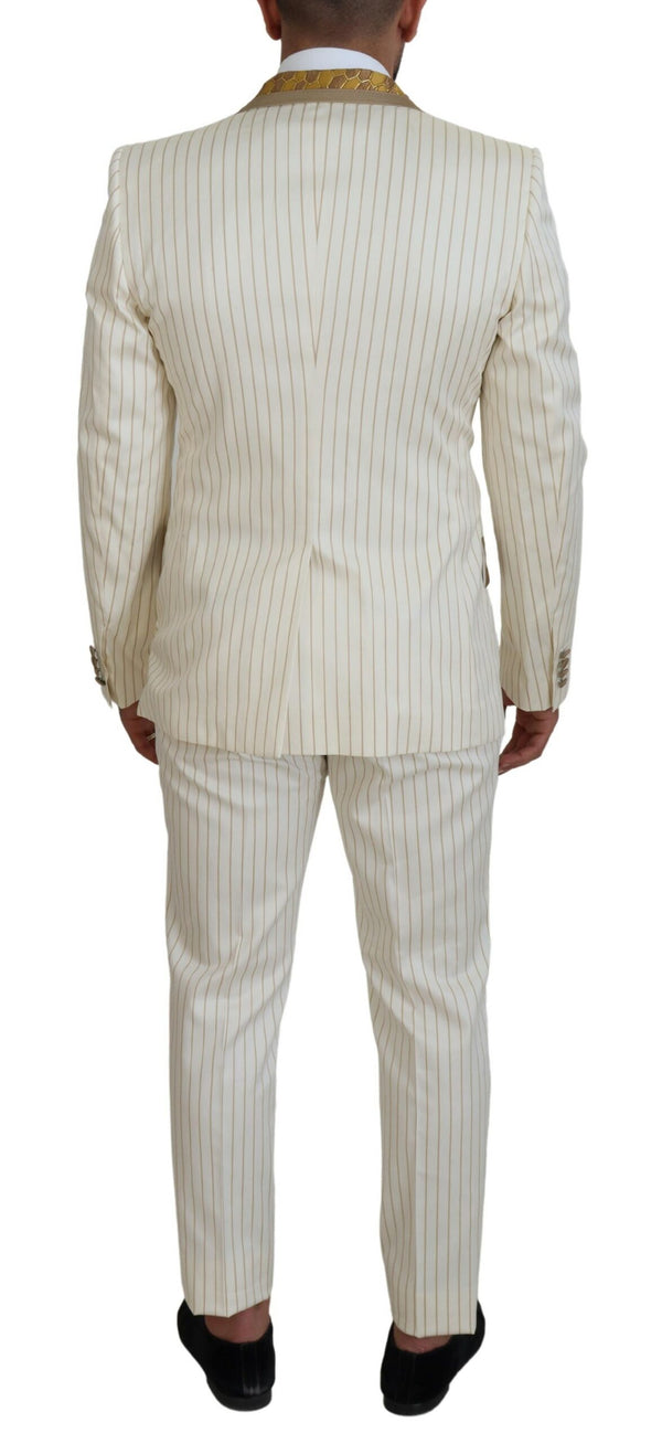 Dolce &amp; Gabbana Off White Gold Striped Tuxedo Slim Fit -puku