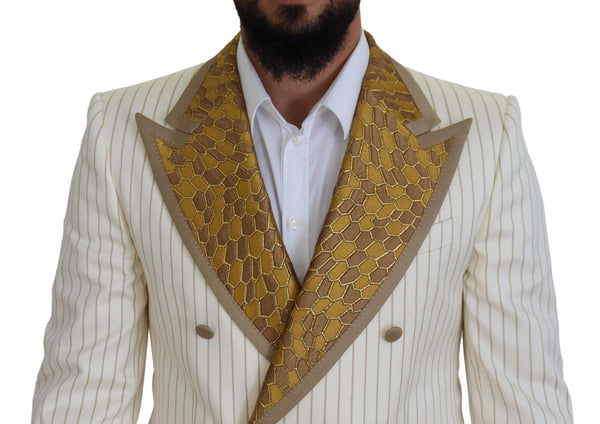 Dolce &amp; Gabbana Off White Gold Striped Tuxedo Slim Fit -puku