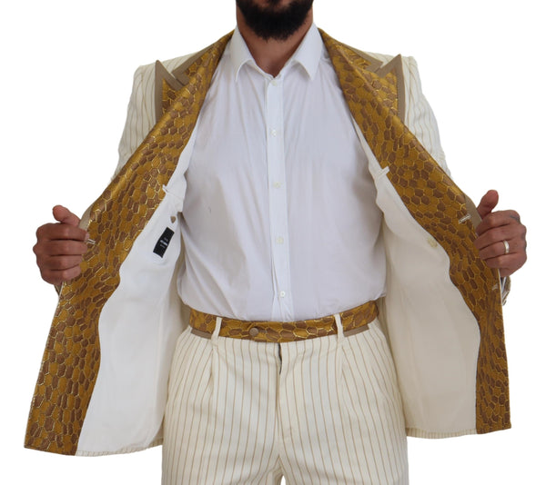 Dolce &amp; Gabbana Off White Gold Striped Tuxedo Slim Fit -puku