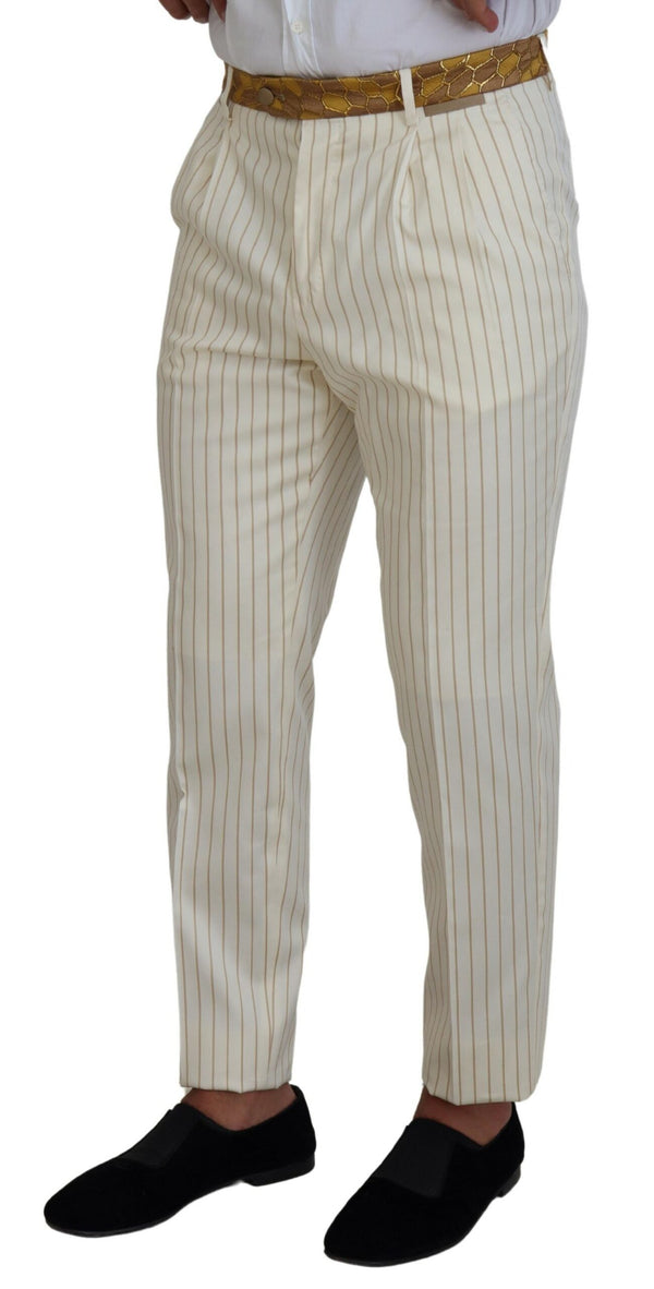 Dolce &amp; Gabbana Off White Gold Striped Tuxedo Slim Fit -puku