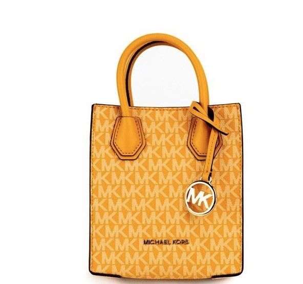 Michael Kors Mercer XS Honeycomb Gold Signature PVC North South Shopper Crossbody -laukku