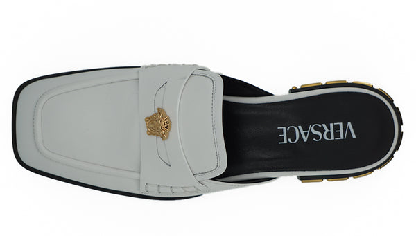 Versace White Calf Leather Slides Litteät kengät