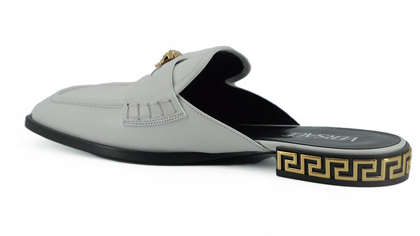 Versace White Calf Leather Slides Litteät kengät