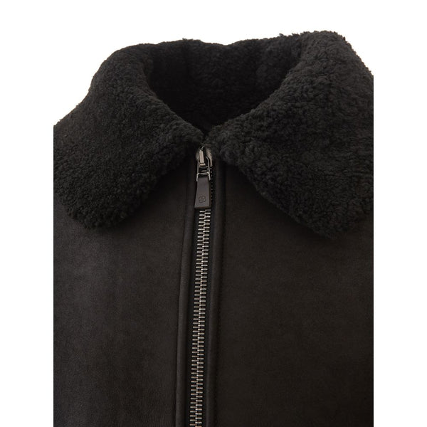 Lardini Elegant Black Montone Leather Jacket