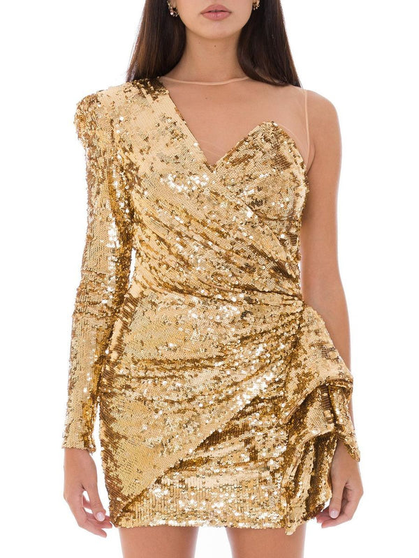 Elisabetta Franchi Glistening Gold Sequin Evening Dress