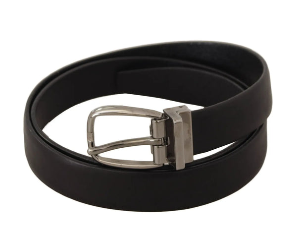 Dolce & Gabbana Black Classic Leather Silver Tone Metal Buckle Belt