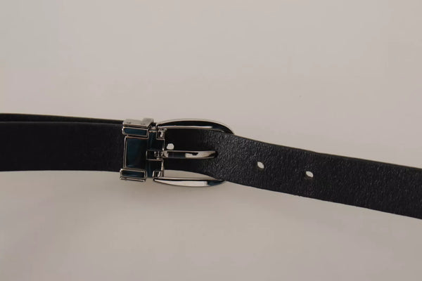Dolce & Gabbana Black Classic Leather Silver Tone Metal Buckle Belt