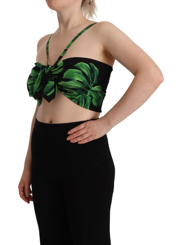 Dolce & Gabbana Elegant Leaf Print Halter Cropped Top