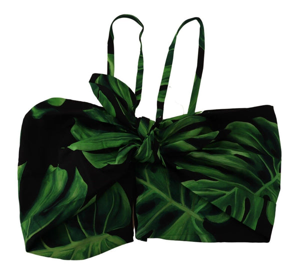 Dolce & Gabbana Elegant Leaf Print Halter Cropped Top
