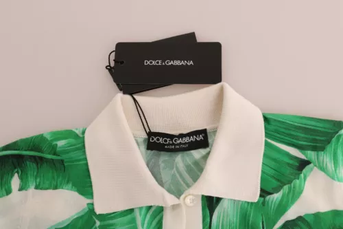 Dolce & Gabbana Green Banana Print Silk Polo T-shirt