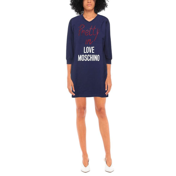 Love Moschino Elegant V-Neck Beaded Logo Dress