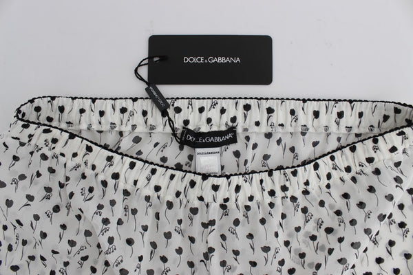 Dolce &amp; Gabbana valkoinen musta kukka pitsi silkki yöpuvut shortsit