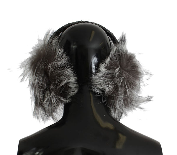 Dolce &amp; Gabbana Grey Fox Fur Crystal korvasuojaimet