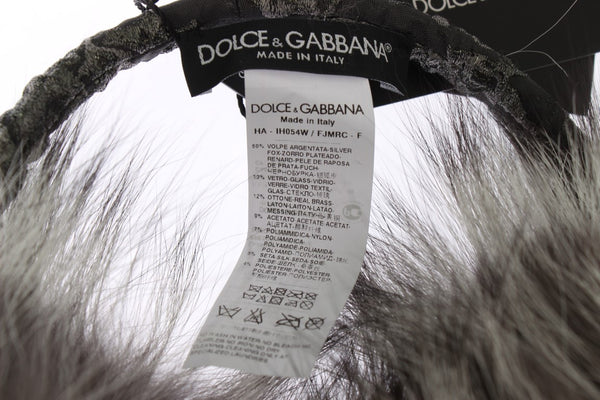 Dolce &amp; Gabbana Grey Fox Fur Crystal korvasuojaimet