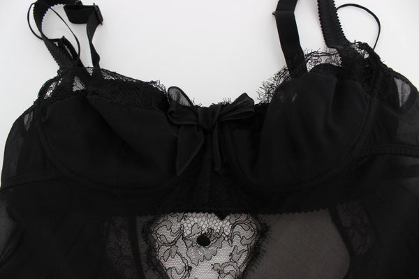 Dolce &amp; Gabbana Black Silk Floral Lace Alusvaatteet toppi