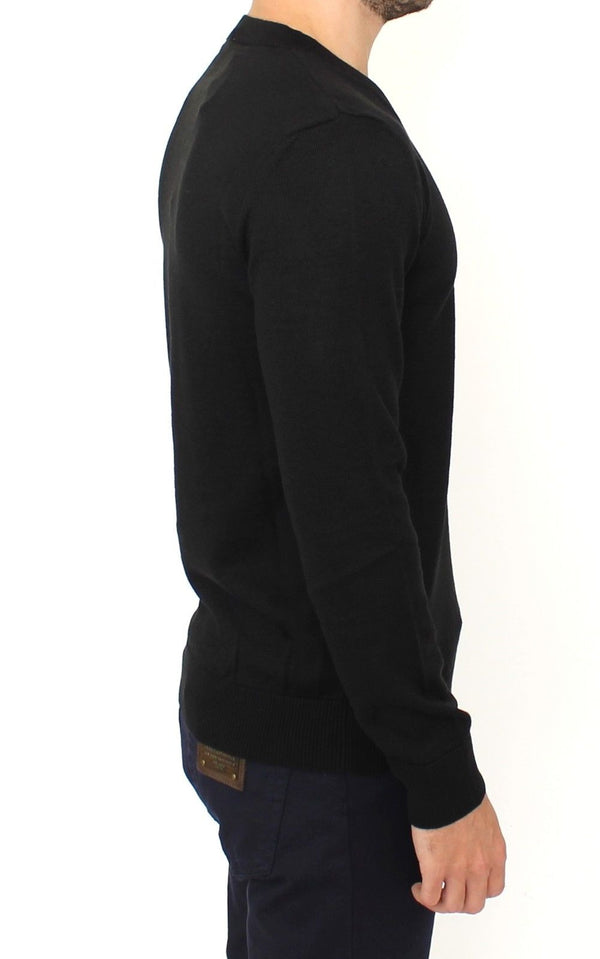 Ermanno Scervino Elegant Black V-Neck Wool Blend Sweater