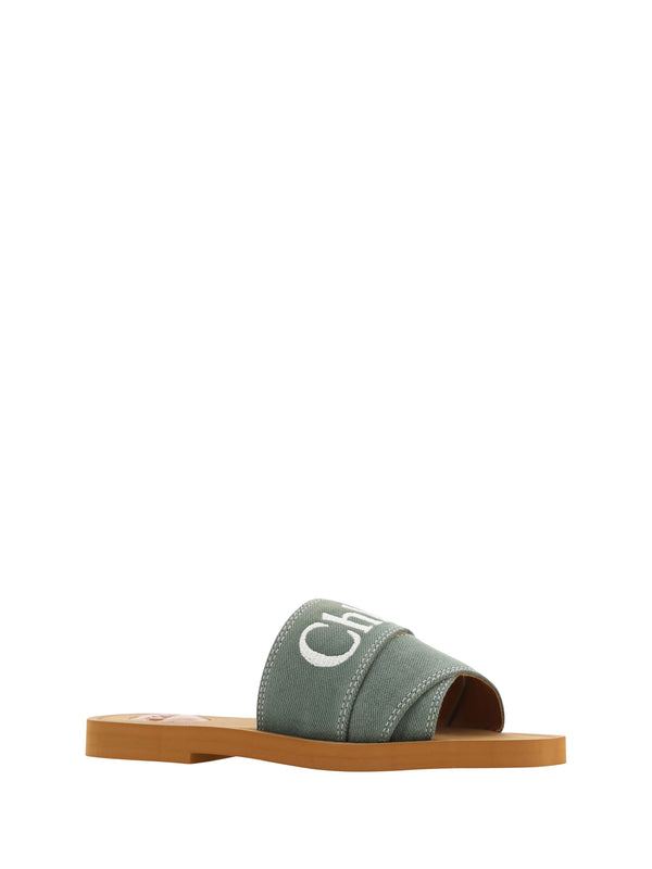 Chloé Forest Green Cotton Slides Woody sandaalit