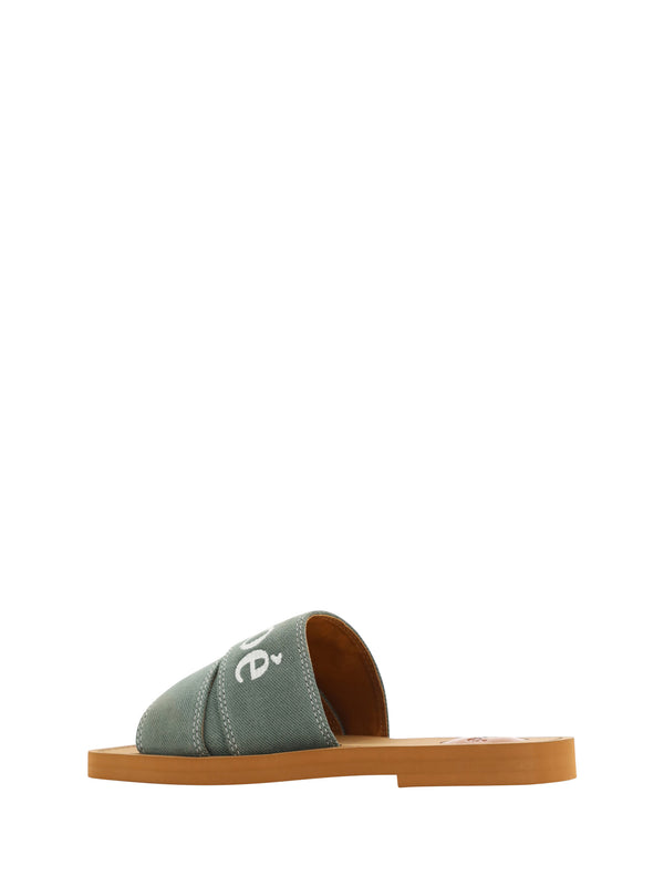 Chloé Forest Green Cotton Slides Woody sandaalit