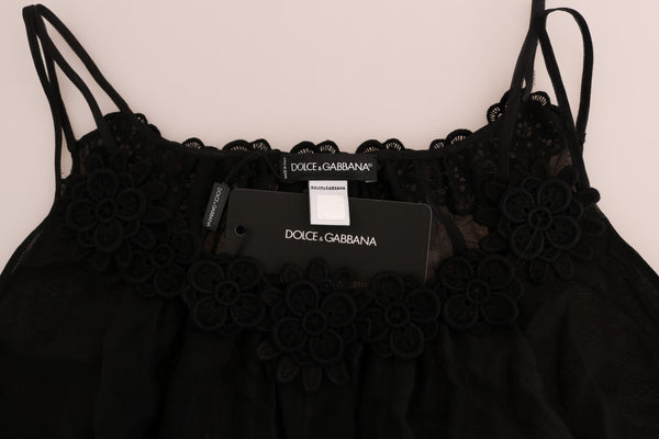Dolce &amp; Gabbana Black Silk Lace Chemise -mekko