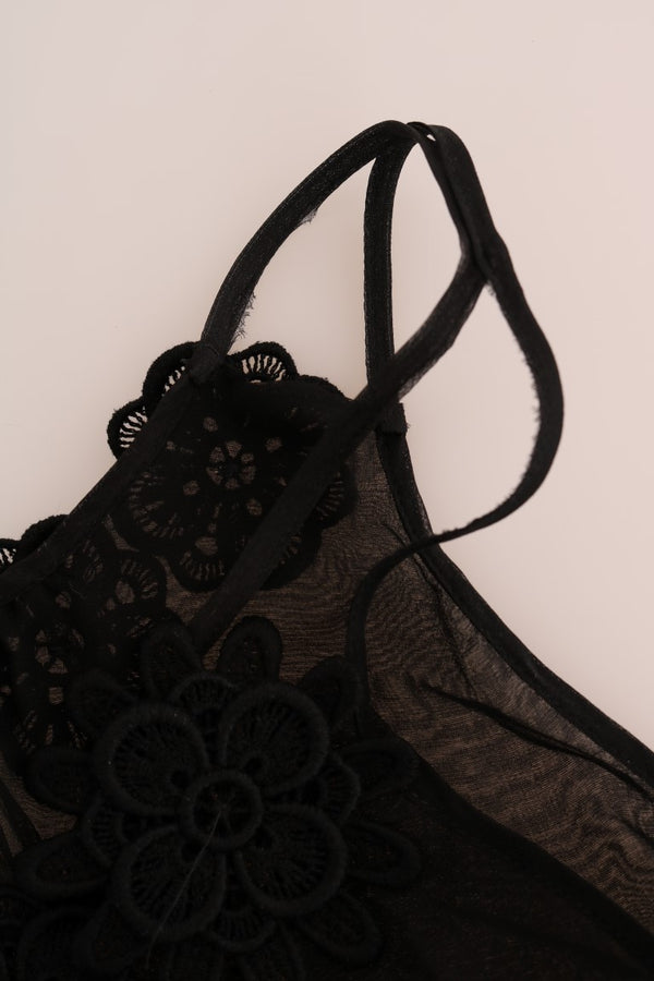 Dolce & Gabbana Elegant Black Silk Lace Chemise Dress