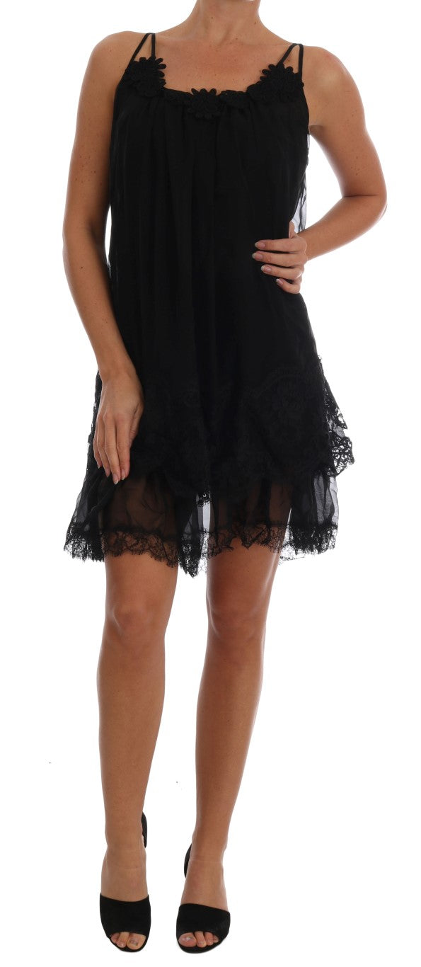 Dolce &amp; Gabbana Black Silk Lace Chemise -mekko