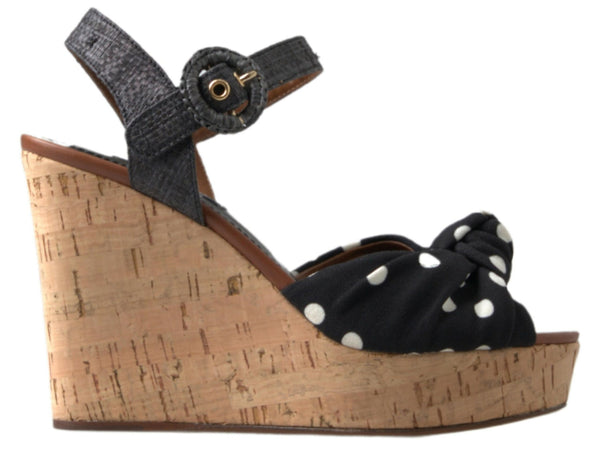 Dolce &amp; Gabbana Black Wedges Polka Dotted nilkkahihnakengät sandaalit