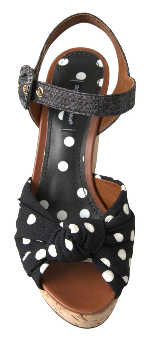 Dolce &amp; Gabbana Black Wedges Polka Dotted nilkkahihnakengät sandaalit