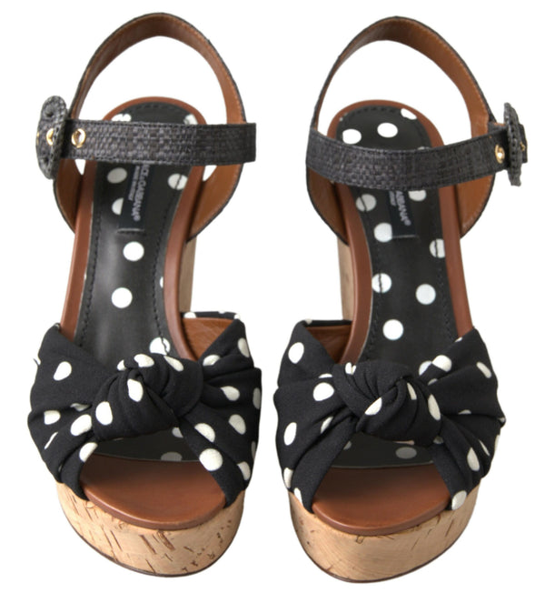 Dolce &amp; Gabbana Black Wedges Polka Dotted nilkkahihnakengät sandaalit