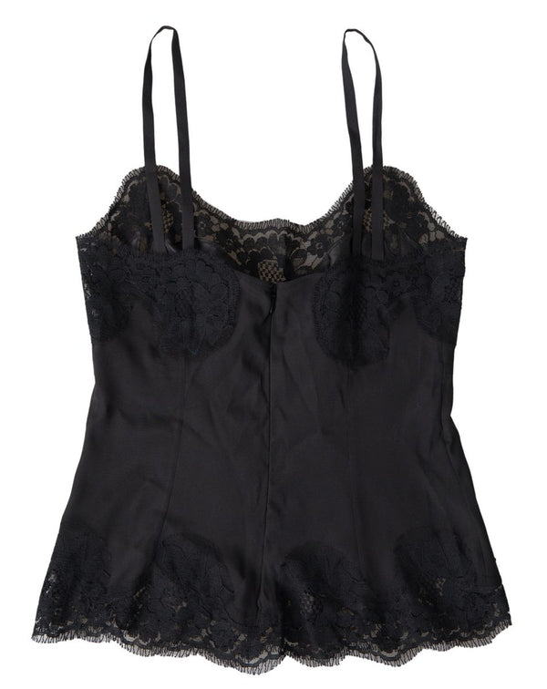 Dolce &amp; Gabbana Black Lace Silk Sleepwear Camisole Alusvaatteet