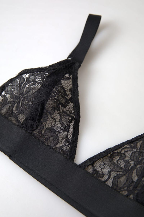 Dolce &amp; Gabbana musta kukkainen pitsi Nylon Stretch rintaliivit alusvaatteet