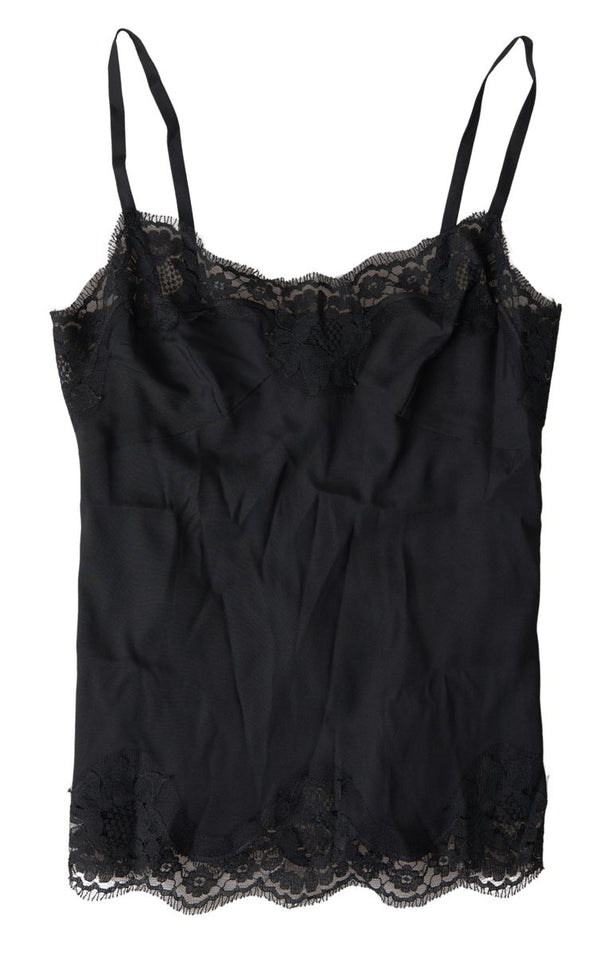 Dolce &amp; Gabbana Black Lace Silk Sleepwear Camisole Alusvaatteet