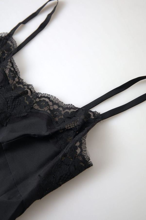 Dolce &amp; Gabbana Black Lace Silk Sleepwear Camisole Alusvaatteet