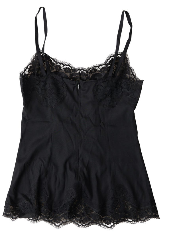 Dolce &amp; Gabbana Black Lace Silk Sleepwear Camisole Alusvaatteet