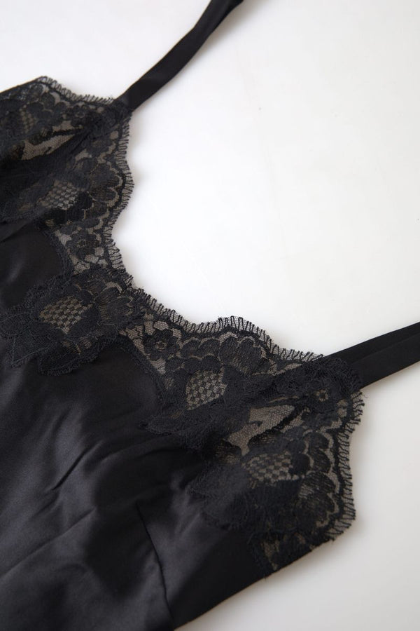 Dolce &amp; Gabbana Black Lace Silk Sleepwear Camisole Top Alusvaatteet