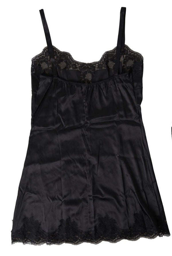 Dolce &amp; Gabbana Black Lace Silk Sleepwear Camisole Top Alusvaatteet