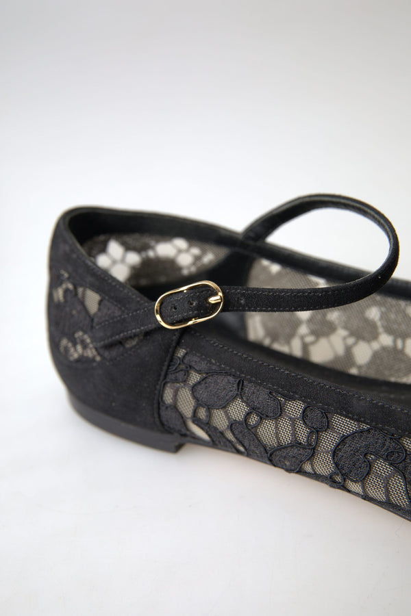 Dolce &amp; Gabbana Black Lace Loafers Ballerina Flats -kengät