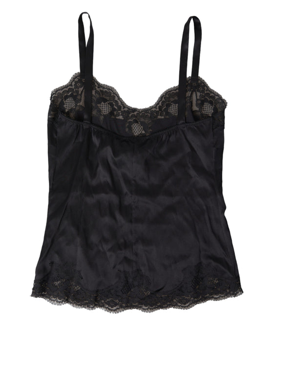 Dolce &amp; Gabbana Black Lace Silk Sleepwear Camisole Top Alusvaatteet