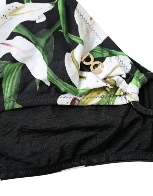 Dolce &amp; Gabbana Black Lily Print Swimwear Bottom Beachwear Bikinit