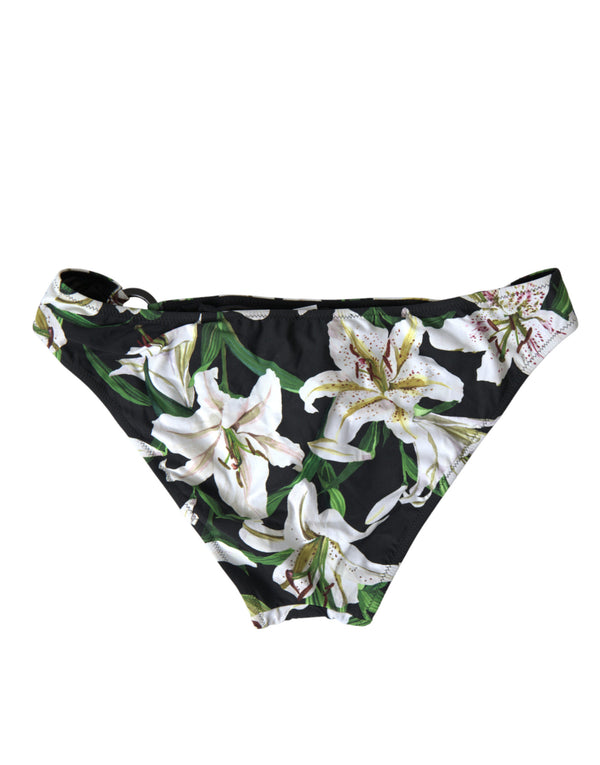 Dolce &amp; Gabbana Black Lily Print Swimwear Bottom Beachwear Bikinit