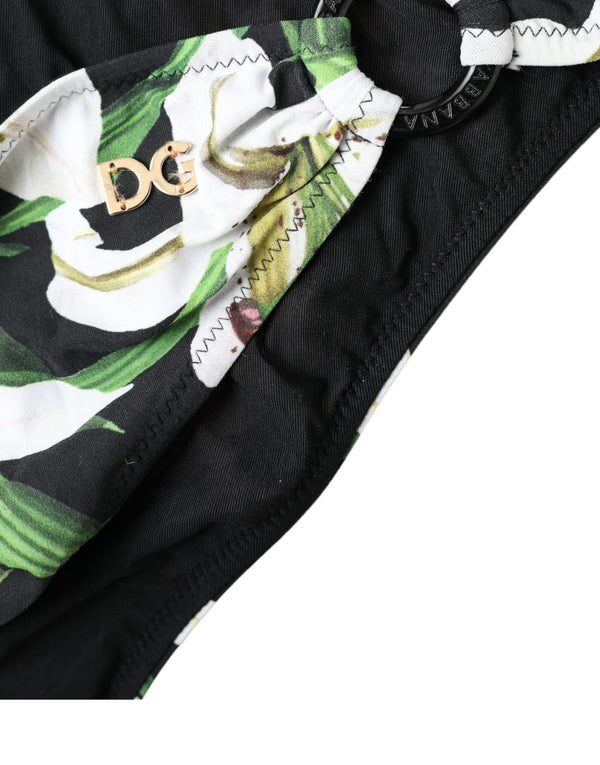 Dolce &amp; Gabbana Black Lily Print Swimwear Bottom Beachwear Bikinit