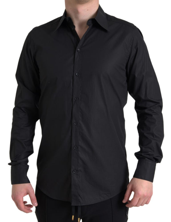 Dolce & Gabbana Elegant Black Gold Button Formal Shirt