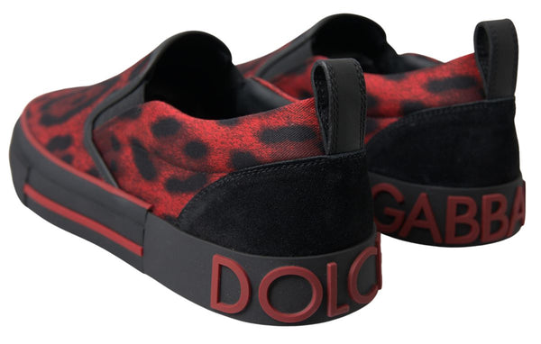 Dolce &amp; Gabbana Red Black Leopard Loafers Sneakers Shoes